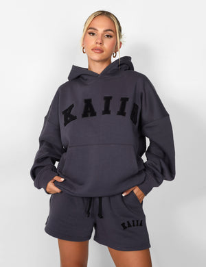 Kaiia Slogan Oversized Hoodie Dark Grey