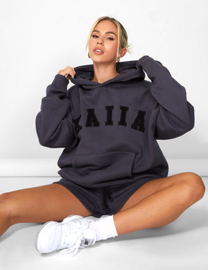 Grey slogan hoodie sales