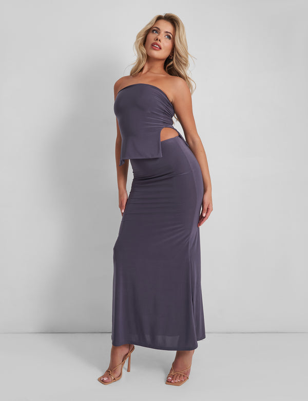 Kaiia Bandeau Side Split Top Charcoal