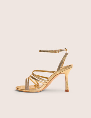 Free Spirit Wide Fit Gold Strappy Round Toe Mid Heels