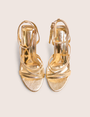 Free Spirit Gold Strappy Round Toe Mid Heels