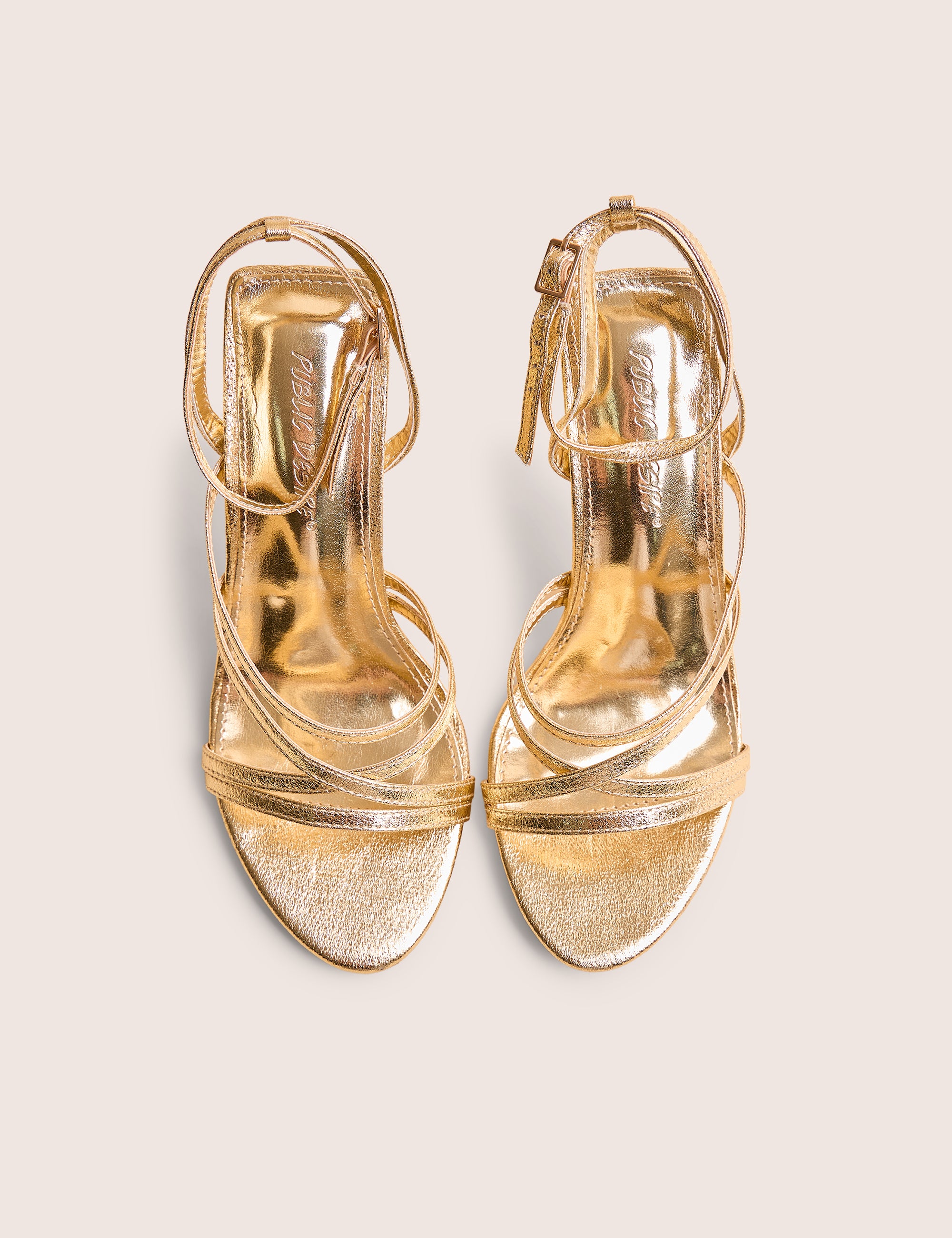 Free Spirit Wide Fit Gold Strappy Mid Heels Public Desire