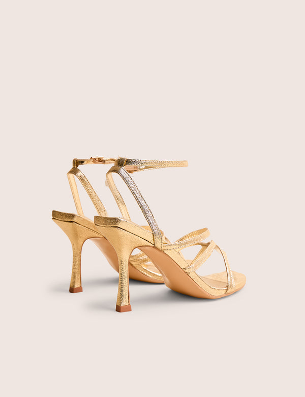 Free Spirit Gold Strappy Round Toe Mid Heels