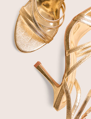 Free Spirit Gold Strappy Round Toe Mid Heels