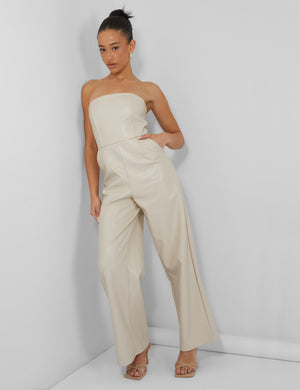 Bandeau Tailored Wide Leg Jumpsuit Stone