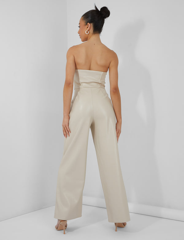 Bandeau Tailored Wide Leg Jumpsuit Stone