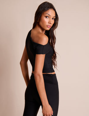 Asymmetric One Shoulder Luxe Slinky Top Black