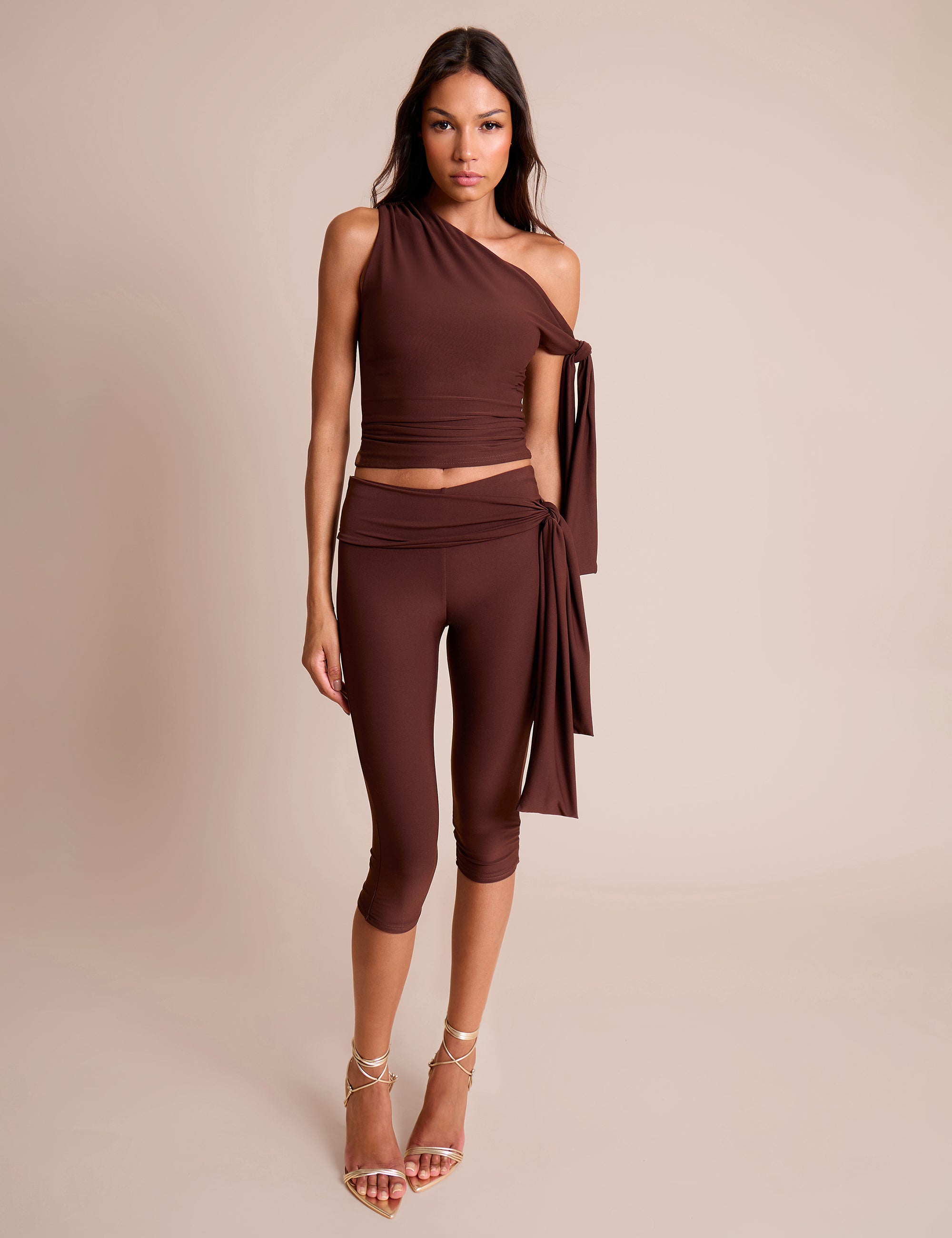 Knot Detail Tie Side Luxe Slinky Capri Pants Chocolate | Public Desire Knot Detail Tie Side Luxe Slinky Capri Pants Chocolate | Public Desire