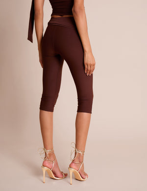 Knot Detail Tie Side Luxe Slinky Capri Pants Chocolate