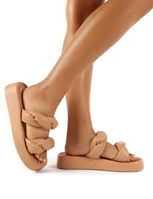 Amora Nude Drench PU Braided Detail Chunky Sole Sandals