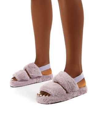 Lullaby Lilac Fluffy Strap Back Slippers