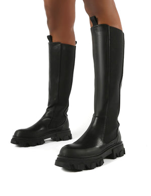 Monique Black Chunky Sole Knee High Boots