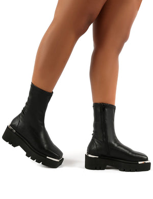 Woke Black Metal Detail Chunky Sole Ankle Boots