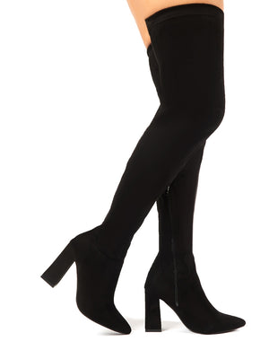 Rapture Over the Knee Boots in Black Faux Suede