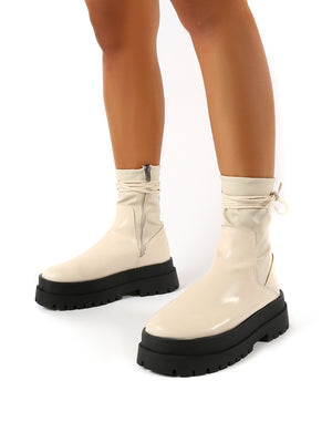 Finale Beige Chunky Sole Ankle Wrap Boots