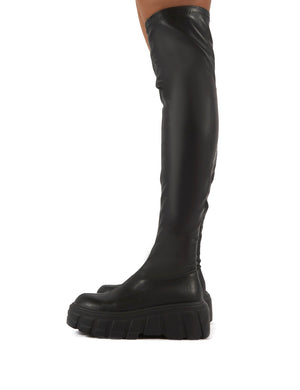 Lingo Black Over The Knee Chunky Sole Boots