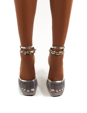 Macie Silver Mesh Anklet Detail Stiletto Heels