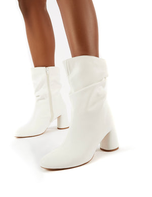 Marshmallow Wide fit White Pu Heeled Ankle Boots Public Desire