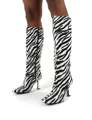 Repeat Zebra Heeled Knee High Boots