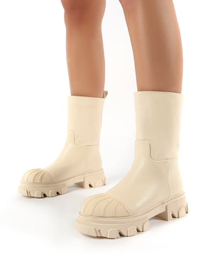 Showdown Cream Calf High Chunky Sole Boots