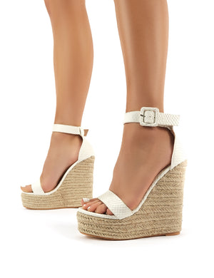 Amalie White Espadrille Wedge Heeled Sandals