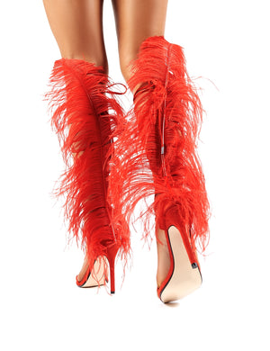 Frolic Red Feather Extreme Lace Up Stiletto High Heels