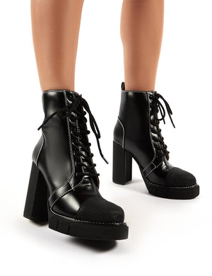 Obvious Black Lace Up Platform Block Heeled Ankle Boots Public Desire