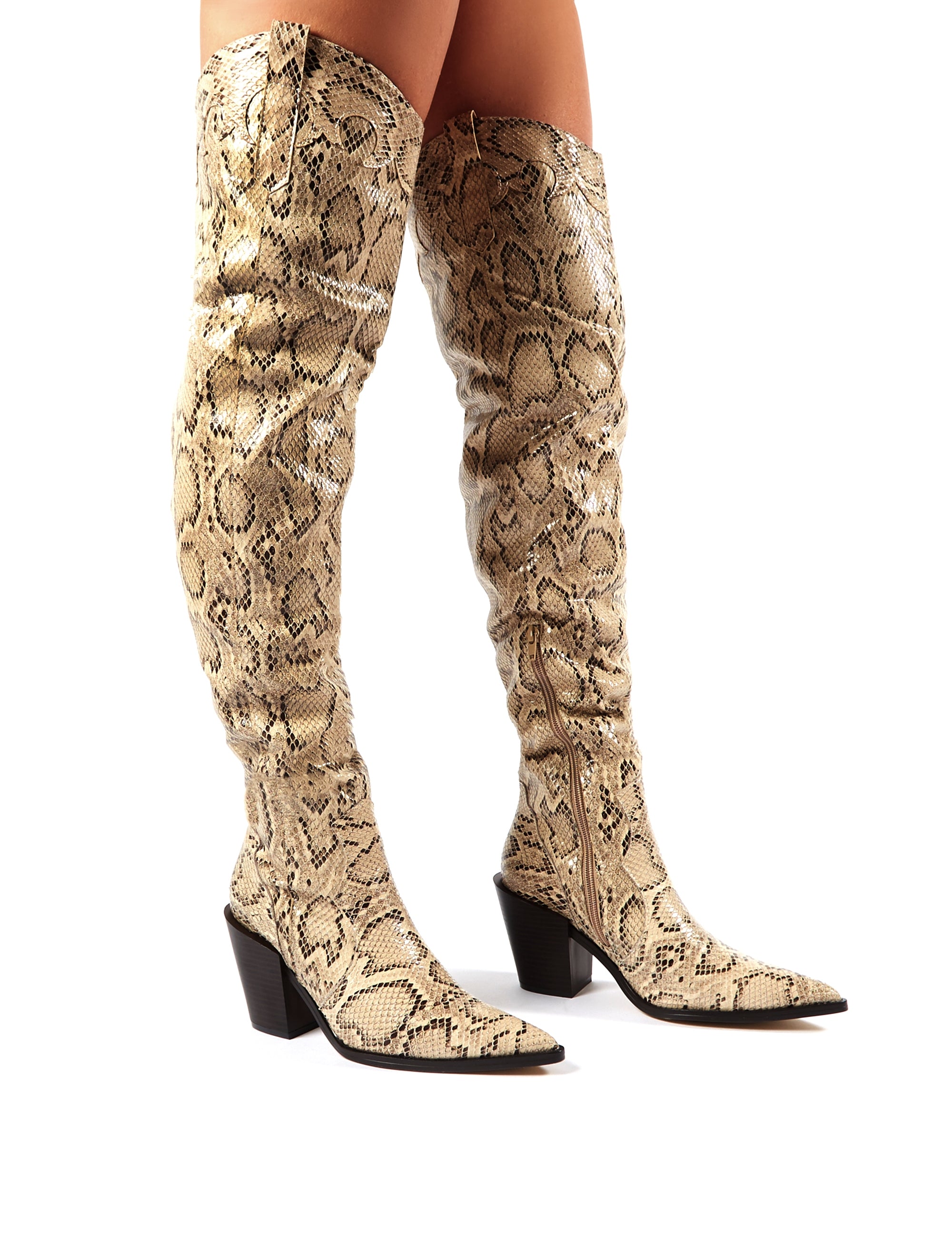 Dallas Snakeskin Western Block Heeled Over the Knee Boots Public
