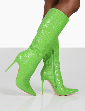 Horizon Neon Green Pu Knee High Boots