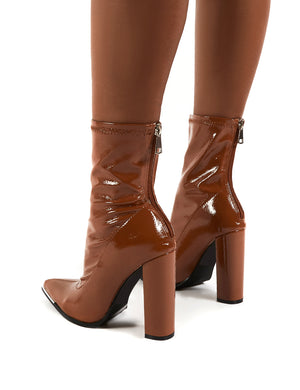 Affection Camel Patent Block Heeled Ankle Boots
