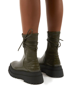 Finale Olive Chunky Sole Ankle Wrap Chunky Sole Boots
