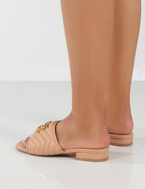 Harrie Nude Padded Metal Detail Flat Strappy Sandals