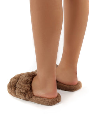 Minky Tan Fluffy Double Strap Slippers