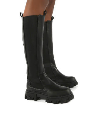 Monique Black Chunky Sole Knee High Boots