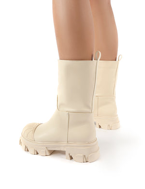Showdown Cream Calf High Chunky Sole Boots