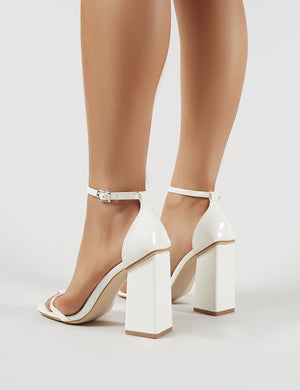 Anna White Square Block Heel Barely Theres