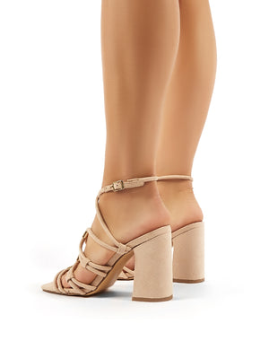 Arabella Nude Faux Suede Strappy Block High Heels | Public Desire