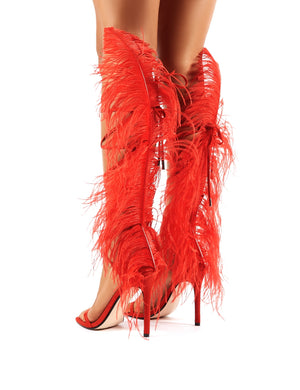 Frolic Red Feather Extreme Lace Up Stiletto High Heels Public Desire