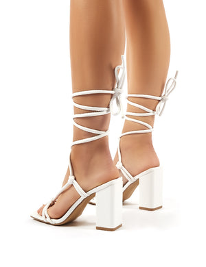 Lois Wide Fit White Strappy Lace Up Block High Heels