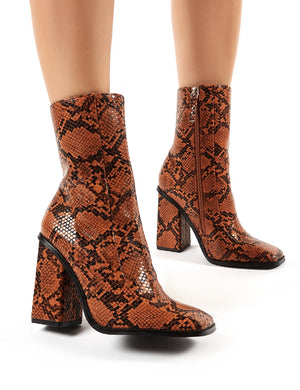Snakeskin boots block heel sales