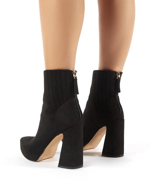 Tegan Black Faux Suede Flare Heeled Ankle Boots
