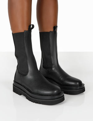 Dope Black PU Chunky Sole Chelsea Ankle Boots