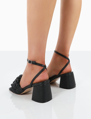 Got This Black Pu Woven Square Toe Block Mid Heeled Mule Sandals