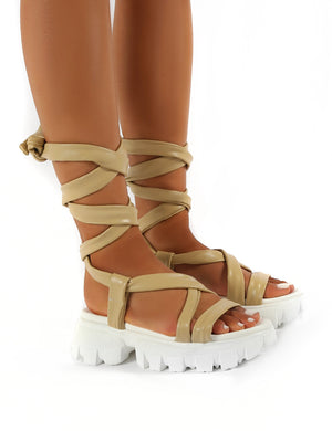 Friction Nude PU Chunky Sole Lace Up Sandals