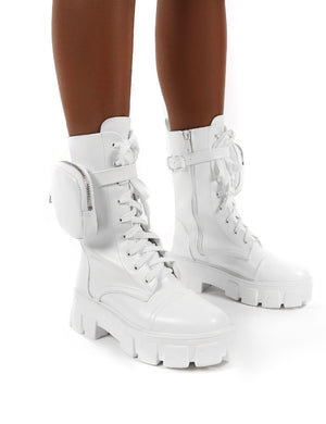 Intention White Chunky Sole Pouch Ankle Boots