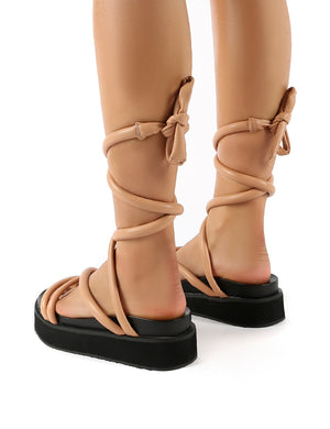 Jolly Nude Drench PU Weaved Ankle Strap Detail Chunky Sandals