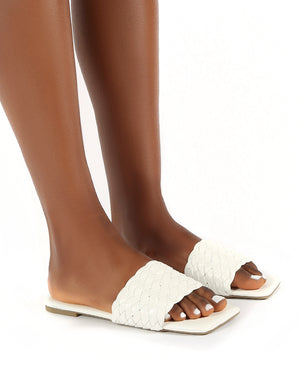 Livin White Square Toe Flat Slider