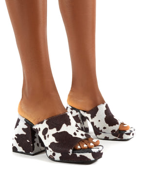 Oreo Cow Print Mono Chunky Heel Mules