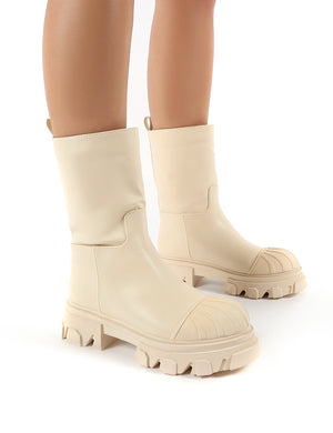 Showdown Cream Calf High Chunky Sole Boots