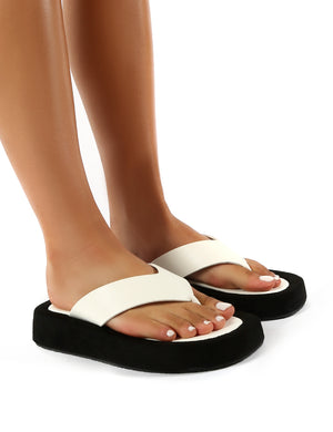 Voyage White PU Thong Strap Chunky Sole Sandals